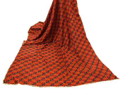 Indian Vintage Orange Heavy Wedding Dupatta Long Stole Pure Crepe silk Hand Embroidered Bagh Phulkari Stole Scarves