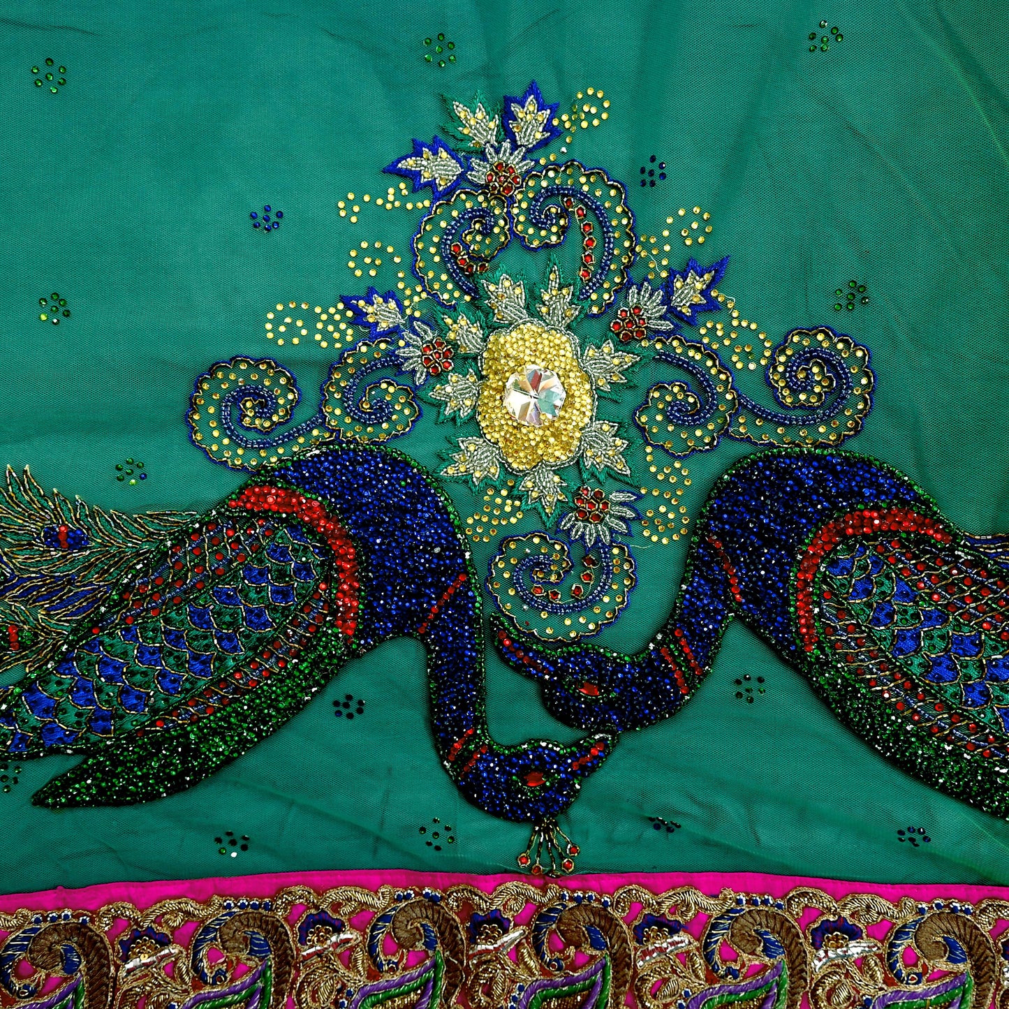 Indian Vintage Heavy Sari Multi Net/Mesh Embroidered Sarees Fabric 6Yd Sewing Soft Green Sequins Floral Zari Bridal/wedding Saris