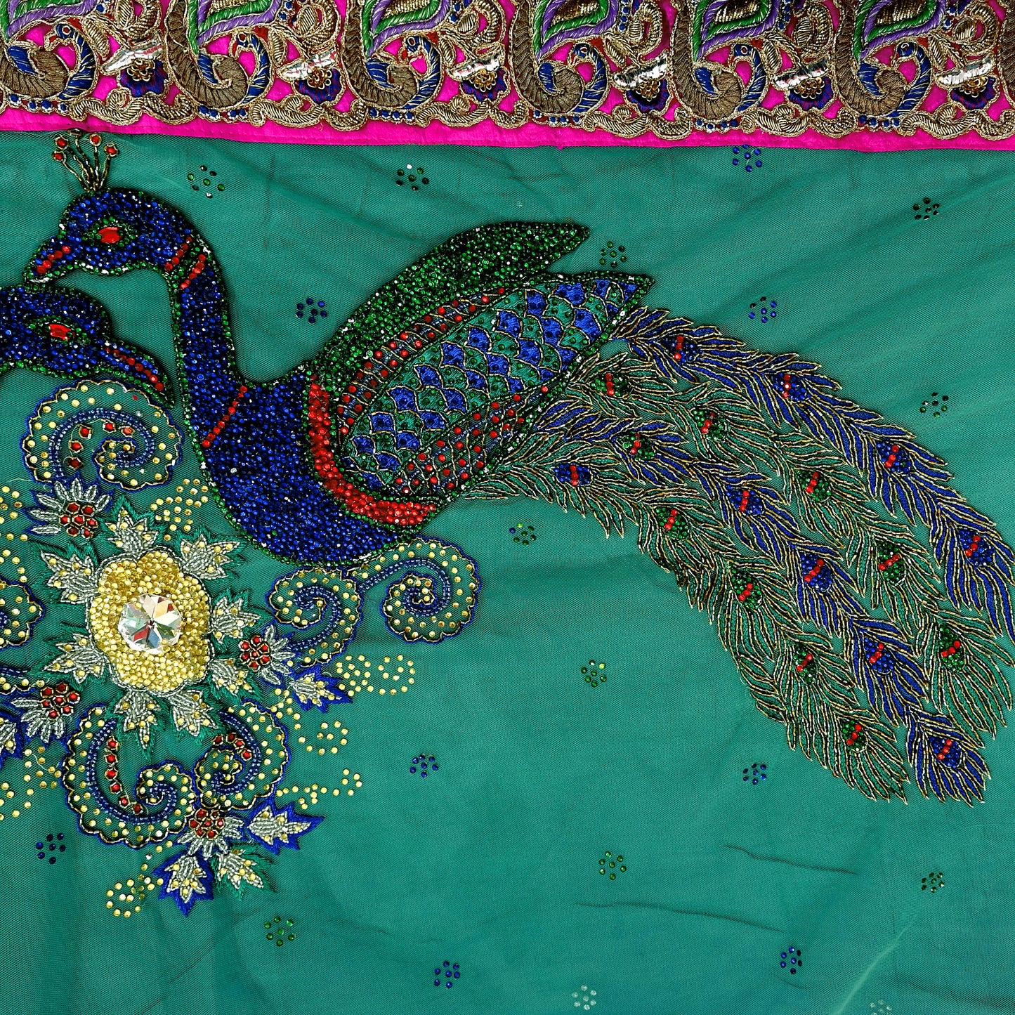 Indian Vintage Heavy Sari Multi Net/Mesh Embroidered Sarees Fabric 6Yd Sewing Soft Green Sequins Floral Zari Bridal/wedding Saris