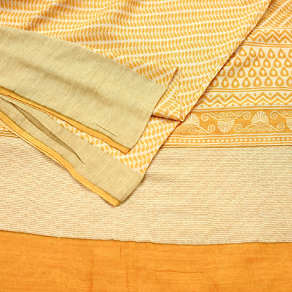Indian Vintage Heavy Sari Beige & Yellow Pure Khadi Silk Handloom Saree Craft Fabric 5yd Ethnic Wear Dress making For Crafting Quilting