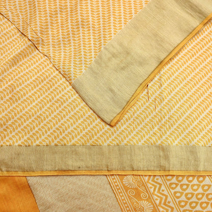Indian Vintage Heavy Sari Beige & Yellow Pure Khadi Silk Handloom Saree Craft Fabric 5yd Ethnic Wear Dress making For Crafting Quilting
