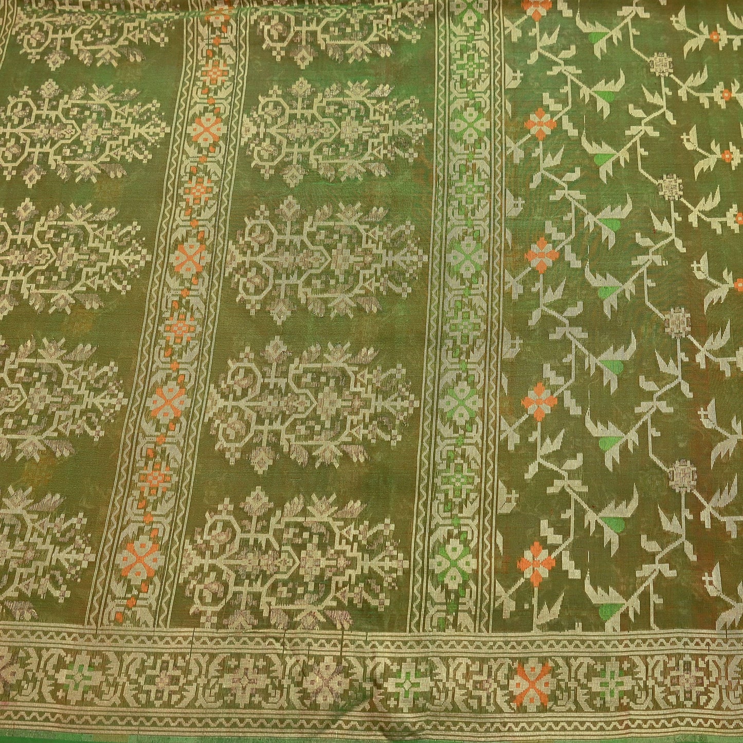 Indian Vintage Sari Green 100% Pure Silk Hand Woven Sarees Craft Fabric 5Yd Ethnic Sewing Dress making Crafting Quilting Upcycle