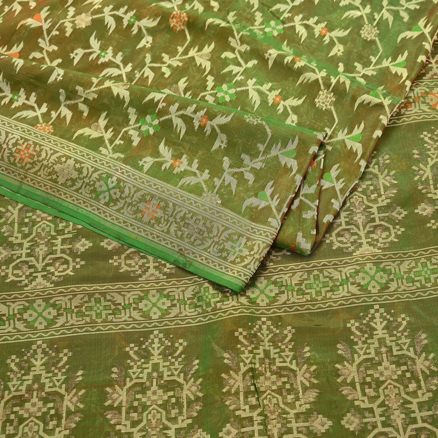 Indian Vintage Sari Green 100% Pure Silk Hand Woven Sarees Craft Fabric 5Yd Ethnic Sewing Dress making Crafting Quilting Upcycle