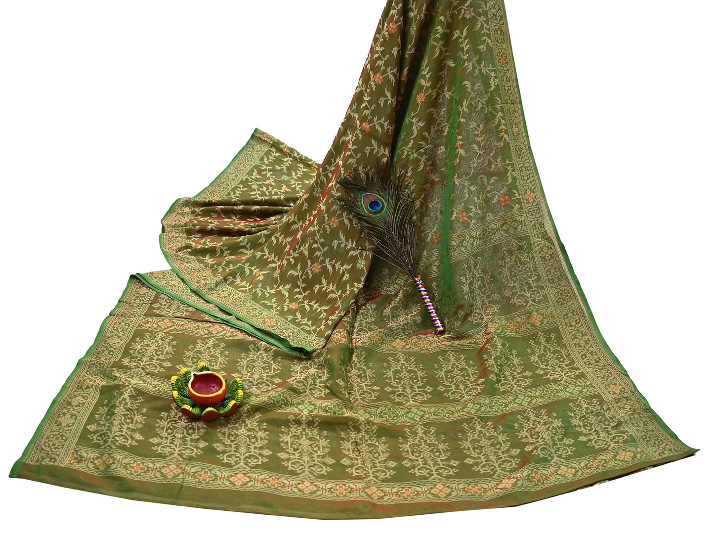 Indian Vintage Sari Green 100% Pure Silk Hand Woven Sarees Craft Fabric 5Yd Ethnic Sewing Dress making Crafting Quilting Upcycle