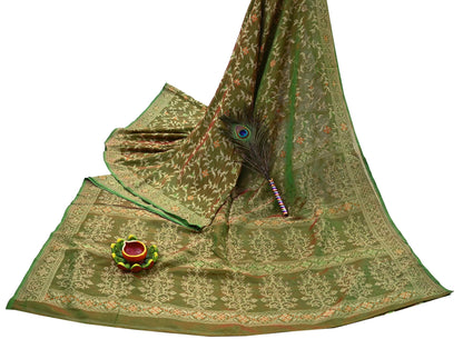 Indian Vintage Sari Green 100% Pure Silk Hand Woven Sarees Craft Fabric 5Yd Ethnic Sewing Dress making Crafting Quilting Upcycle