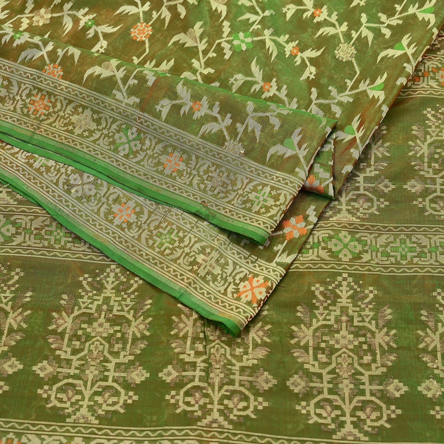 Indian Vintage Sari Green 100% Pure Silk Hand Woven Sarees Craft Fabric 5Yd Ethnic Sewing Dress making Crafting Quilting Upcycle
