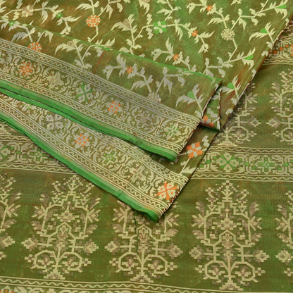 Indian Vintage Sari Green 100% Pure Silk Hand Woven Sarees Craft Fabric 5Yd Ethnic Sewing Dress making Crafting Quilting Upcycle