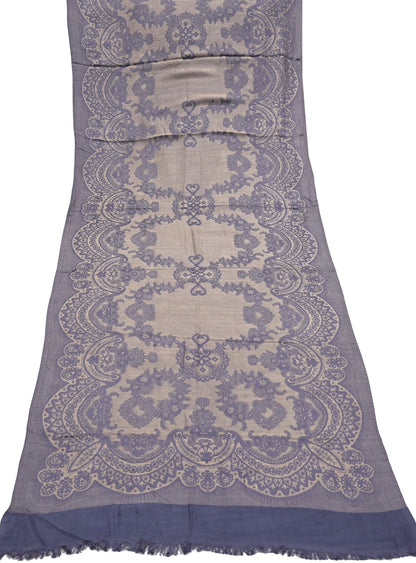 Vintage Gray & Beige Viscose Stole Handmade Woven Long Throw Stole Warm Floral Design Fringes