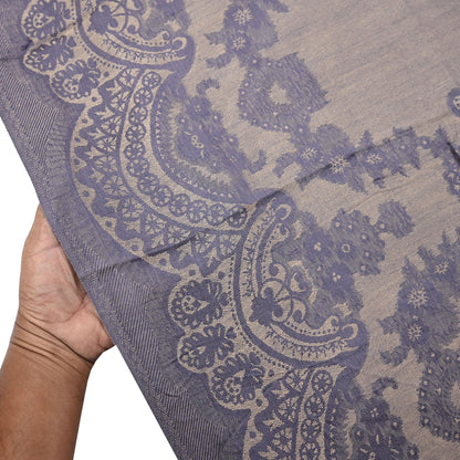 Vintage Gray & Beige Viscose Stole Handmade Woven Long Throw Stole Warm Floral Design Fringes