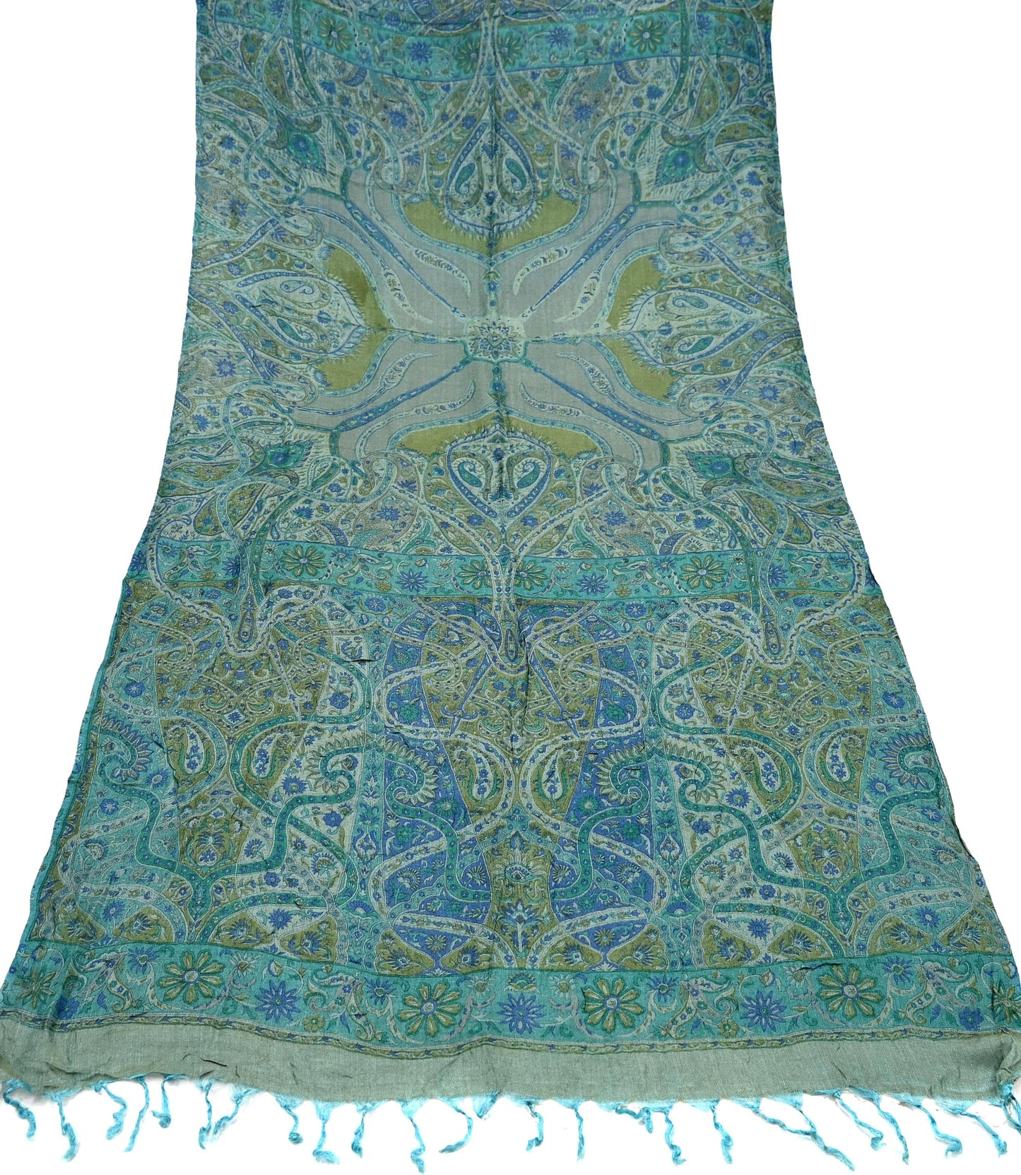 Indian Vintage Long Stole Pure Woolen Scarf Printed Dupatta Infinity Scarves Sarong Wrap Veil Woman Hijab Craft Fabric Fringes