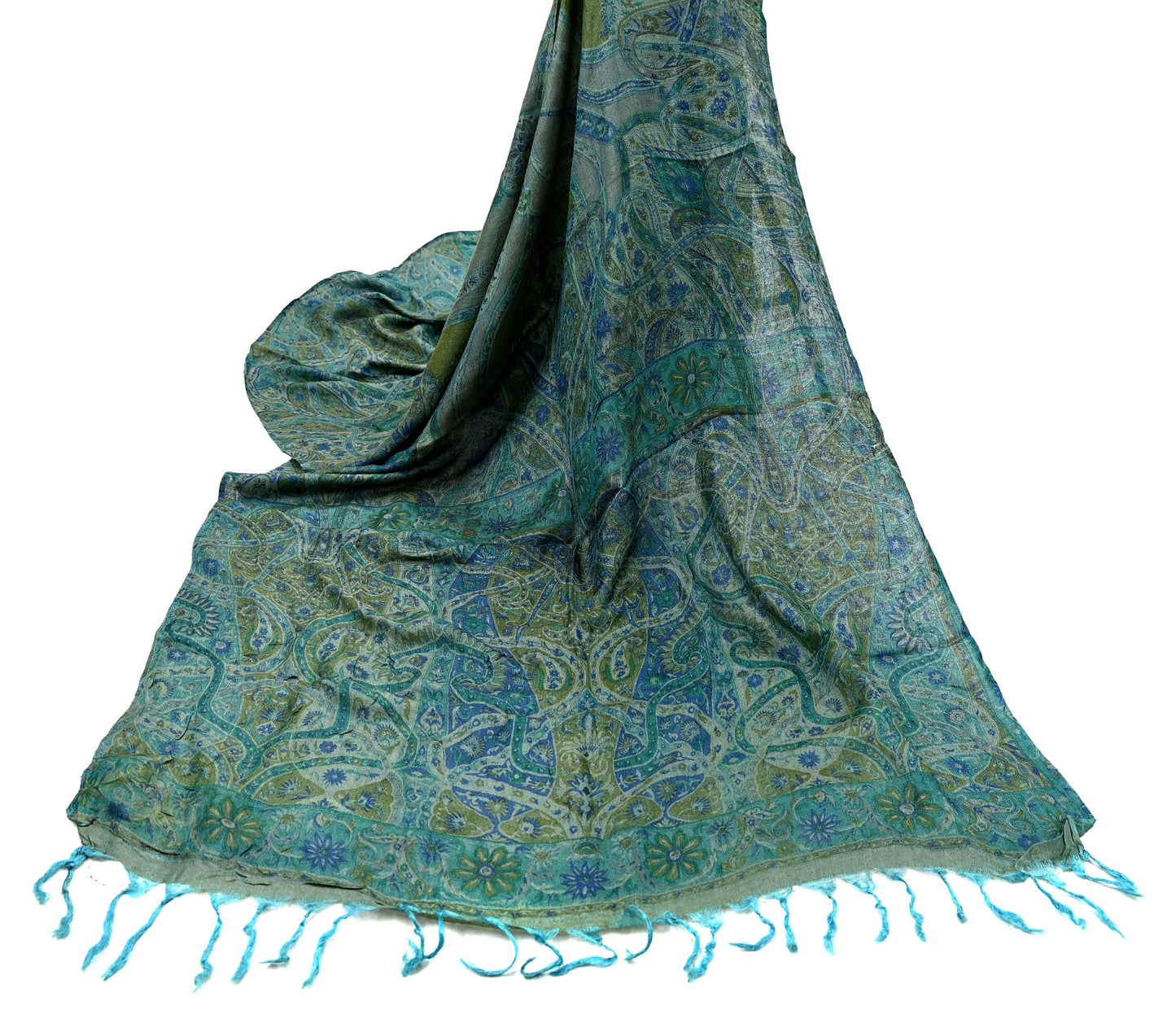 Indian Vintage Long Stole Pure Woolen Scarf Printed Dupatta Infinity Scarves Sarong Wrap Veil Woman Hijab Craft Fabric Fringes