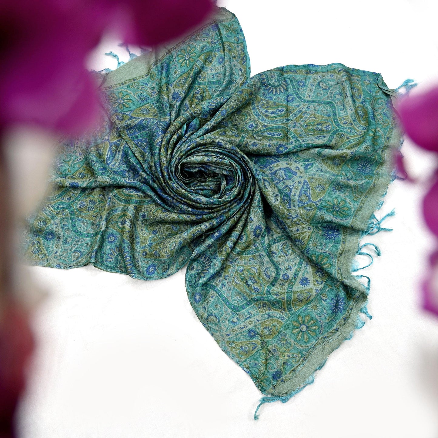 Indian Vintage Long Stole Pure Woolen Scarf Printed Dupatta Infinity Scarves Sarong Wrap Veil Woman Hijab Craft Fabric Fringes