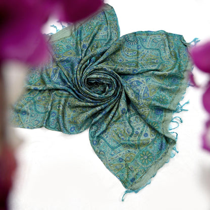 Indian Vintage Long Stole Pure Woolen Scarf Printed Dupatta Infinity Scarves Sarong Wrap Veil Woman Hijab Craft Fabric Fringes