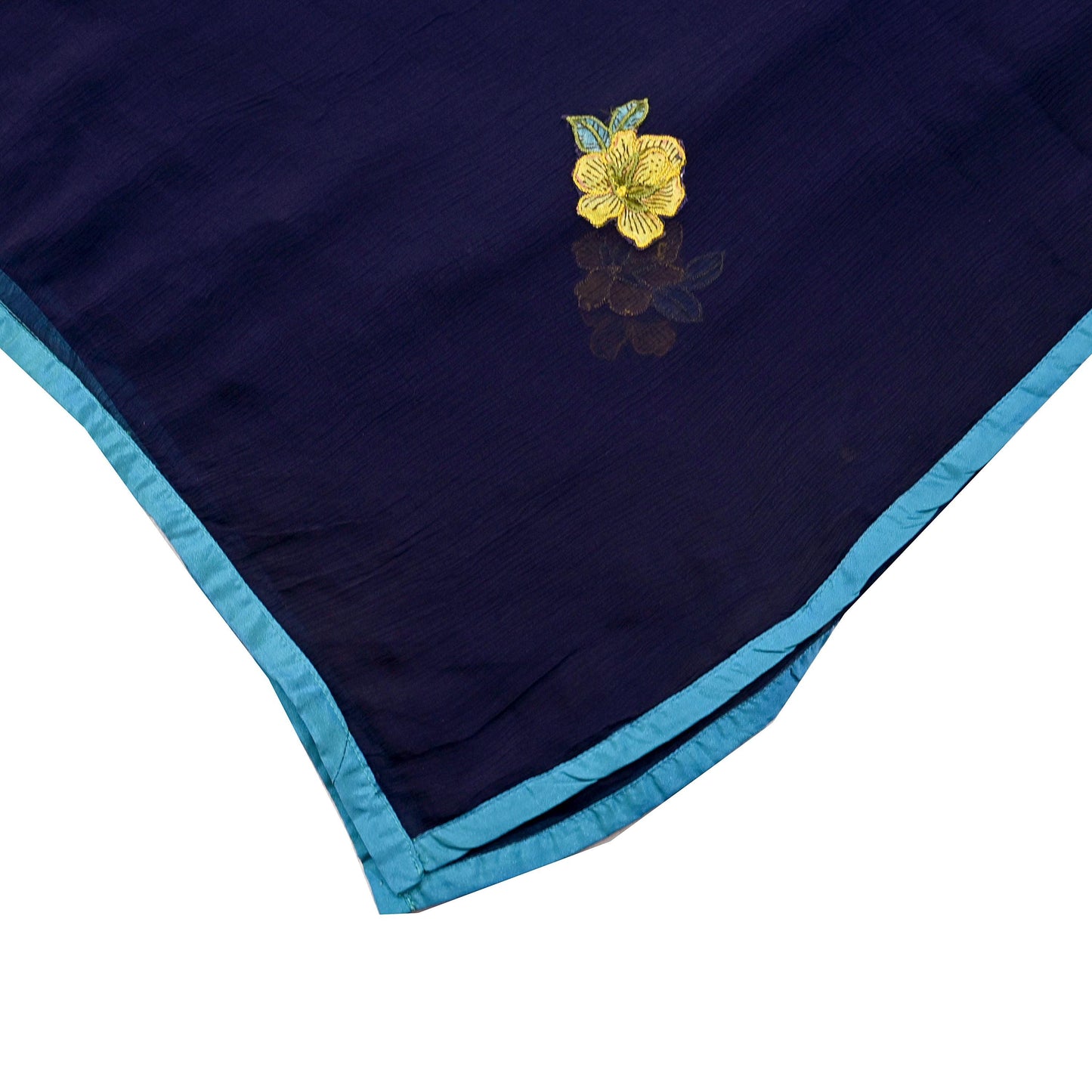 Indian Vintage Blue Dupatta Blend Chiffon Long Stole Embroidered Scarves Floral Design Stole Veil Wrap