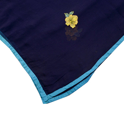 Indian Vintage Blue Dupatta Blend Chiffon Long Stole Embroidered Scarves Floral Design Stole Veil Wrap