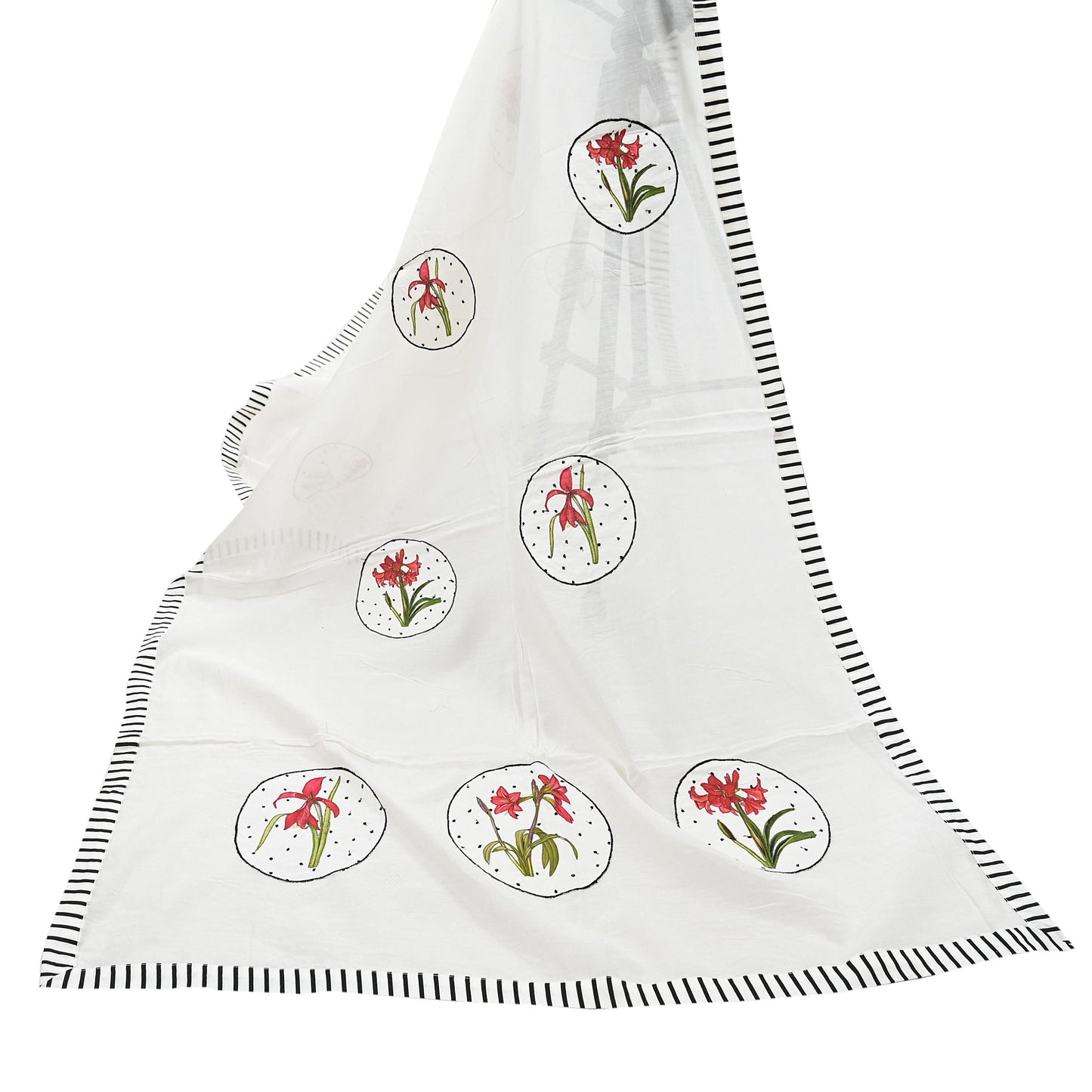 Indian Vintage White Dupatta Long Stole Embroidery Chanderi Scarves Veil