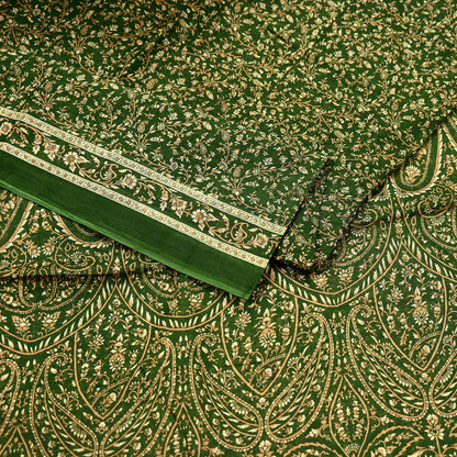 Indian Vintage Sari Beige & Green Pure Cotton Printed Sarees Craft Fabric Soft 5Yd Sarong Wrap Boho Fabric Kimono Quilting Crafting Upcycle