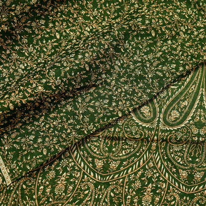 Indian Vintage Sari Beige & Green Pure Cotton Printed Sarees Craft Fabric Soft 5Yd Sarong Wrap Boho Fabric Kimono Quilting Crafting Upcycle