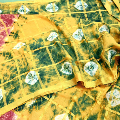 Indian Vintage Multi Saree Pure Cotton Bandhani Print Woven Sari Craft Soft Fabric 5Yd Sewing Sarong Wrap Boho Abstract Design