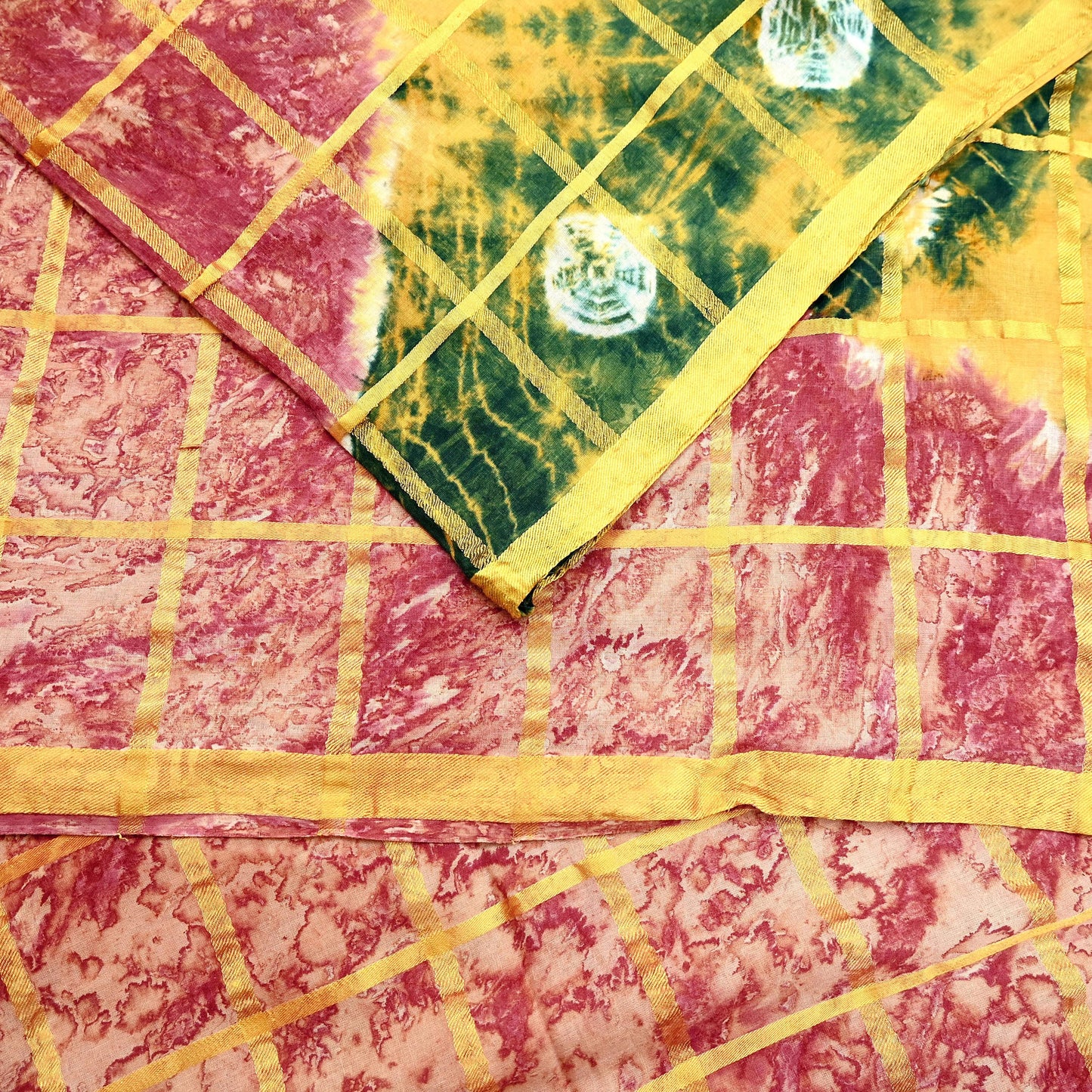 Indian Vintage Multi Saree Pure Cotton Bandhani Print Woven Sari Craft Soft Fabric 5Yd Sewing Sarong Wrap Boho Abstract Design