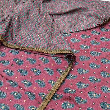 Indian Vintage Saree Pink Hand Embroidered Printed Blend Silk Sari Fabric 6Yd Ethnic Paisley Ethnic Dress making Crafting Quilting Upcycle