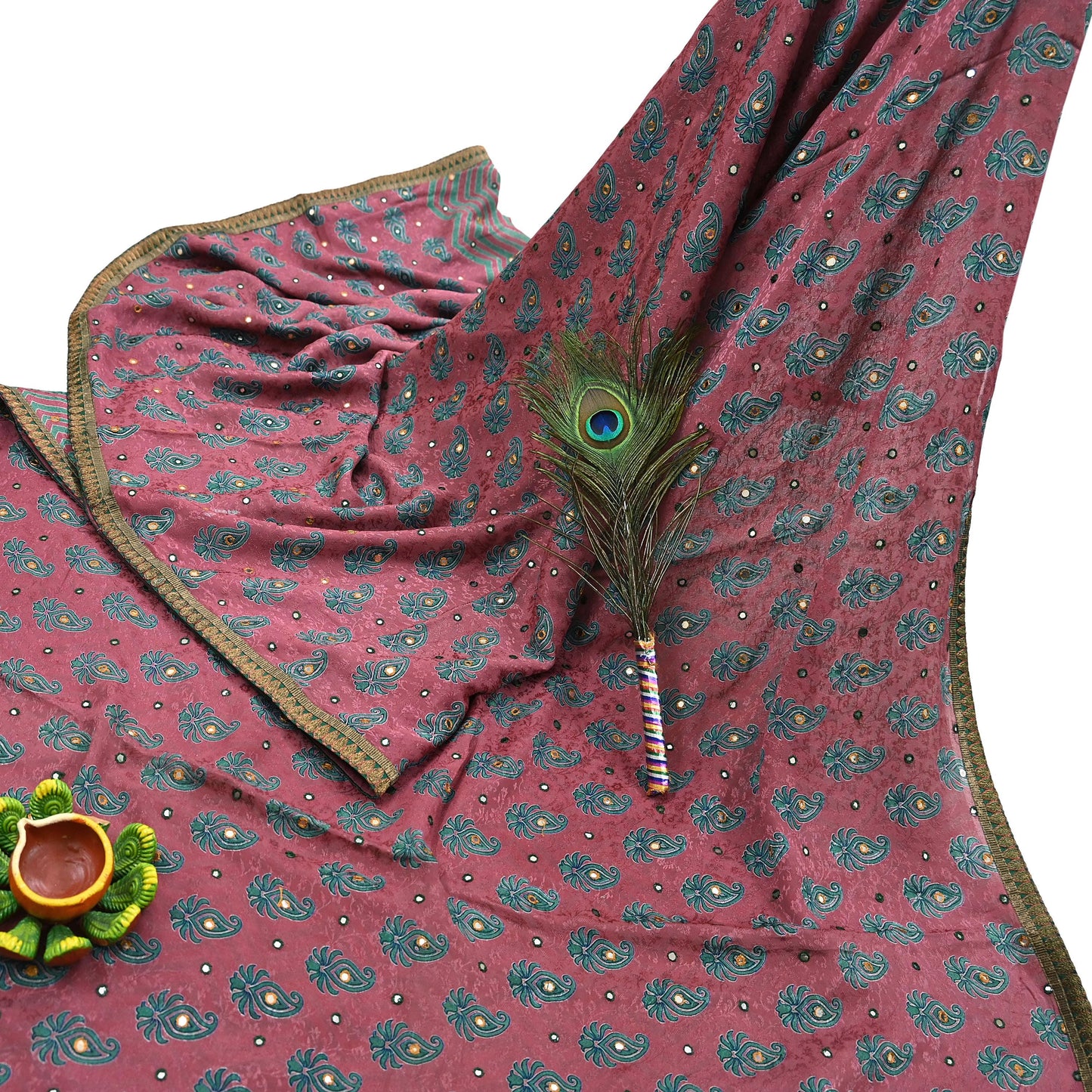 Indian Vintage Saree Pink Hand Embroidered Printed Blend Silk Sari Fabric 6Yd Ethnic Paisley Ethnic Dress making Crafting Quilting Upcycle