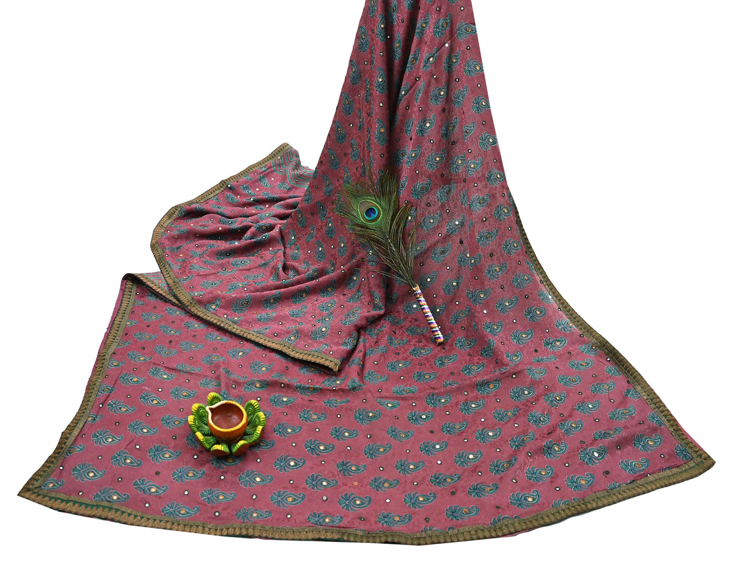 Indian Vintage Saree Pink Hand Embroidered Printed Blend Silk Sari Fabric 6Yd Ethnic Paisley Ethnic Dress making Crafting Quilting Upcycle