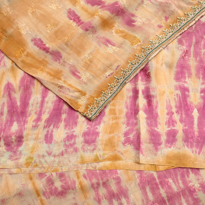 Indian Vintage Saree Multi Pure Crepe Silk Hand Embroidered Tie-Dye Sari Fabric 5yard Sewing Craft Fabric Ethnic Dressmaking Crafting