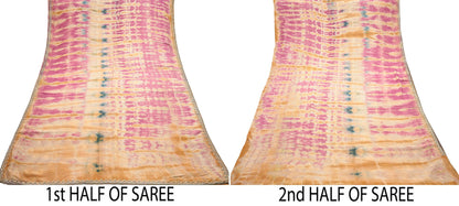 Indian Vintage Saree Multi Pure Crepe Silk Hand Embroidered Tie-Dye Sari Fabric 5yard Sewing Craft Fabric Ethnic Dressmaking Crafting