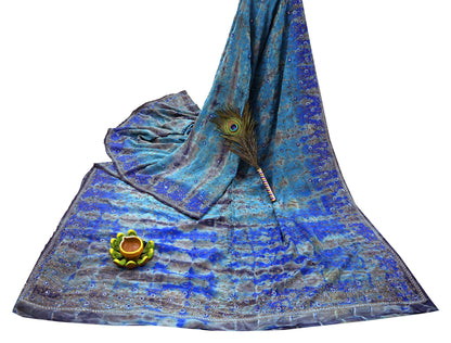 Indian Vintage Saree Pure Crepe Silk Hand Embroidered Tie-Dye Sari Fabric 5yard Sewing Craft Fabric Ethnic Dressmaking Crafting Zardozi Zari