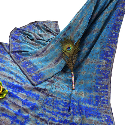 Indian Vintage Saree Pure Crepe Silk Hand Embroidered Tie-Dye Sari Fabric 5yard Sewing Craft Fabric Ethnic Dressmaking Crafting Zardozi Zari