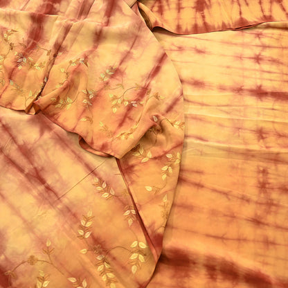 Indian Vintage Saree Pure Crepe Silk Tie-Dye Embroidered Sari Fabric 5yard Sewing Floral Soft Zari