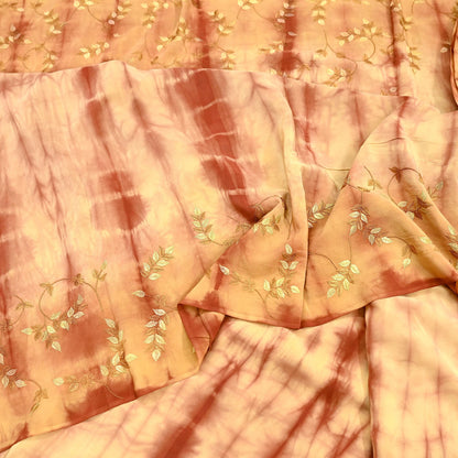 Indian Vintage Saree Pure Crepe Silk Tie-Dye Embroidered Sari Fabric 5yard Sewing Floral Soft Zari