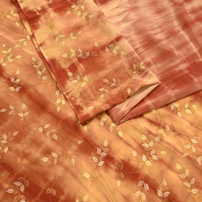 Indian Vintage Saree Pure Crepe Silk Tie-Dye Embroidered Sari Fabric 5yard Sewing Floral Soft Zari