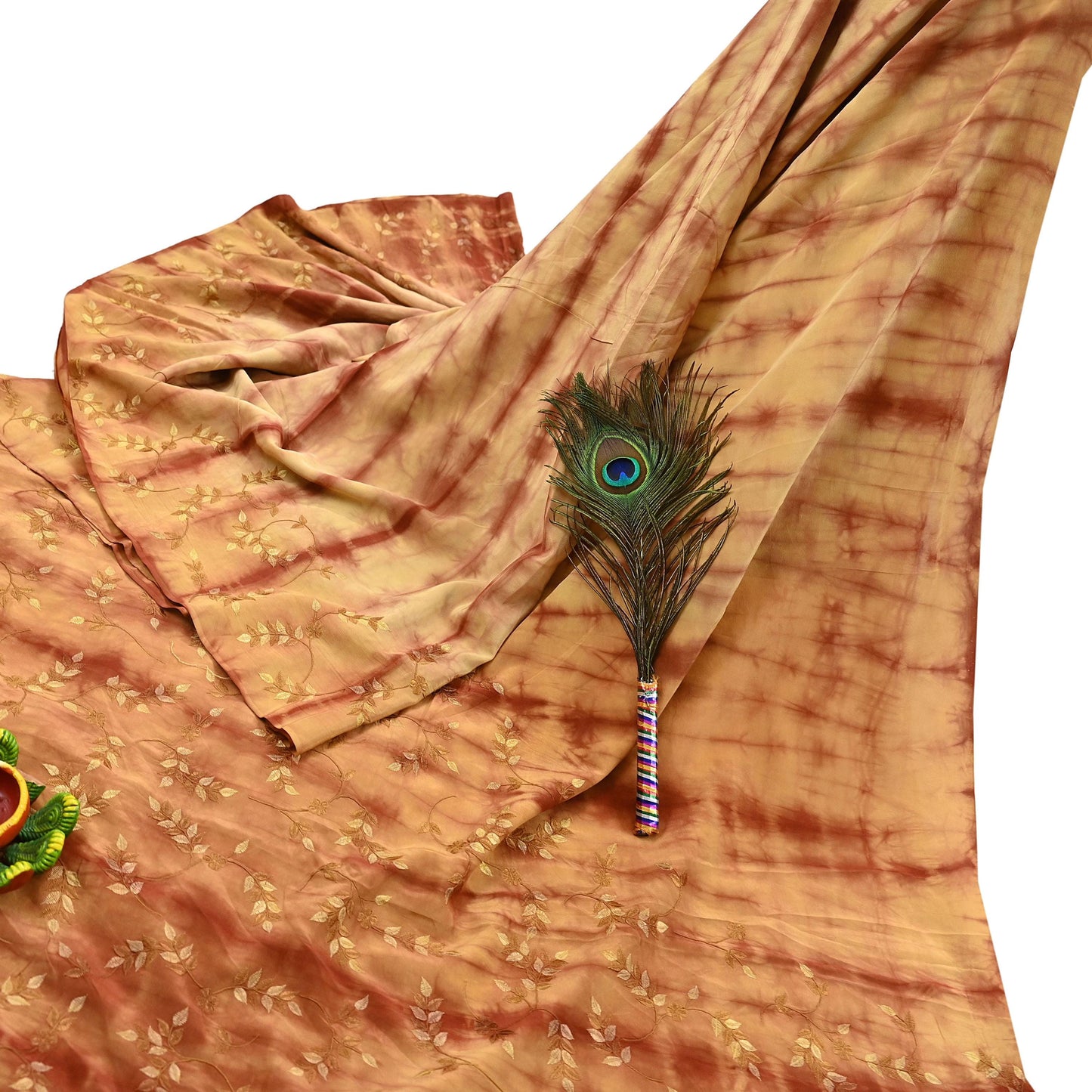 Indian Vintage Saree Pure Crepe Silk Tie-Dye Embroidered Sari Fabric 5yard Sewing Floral Soft Zari