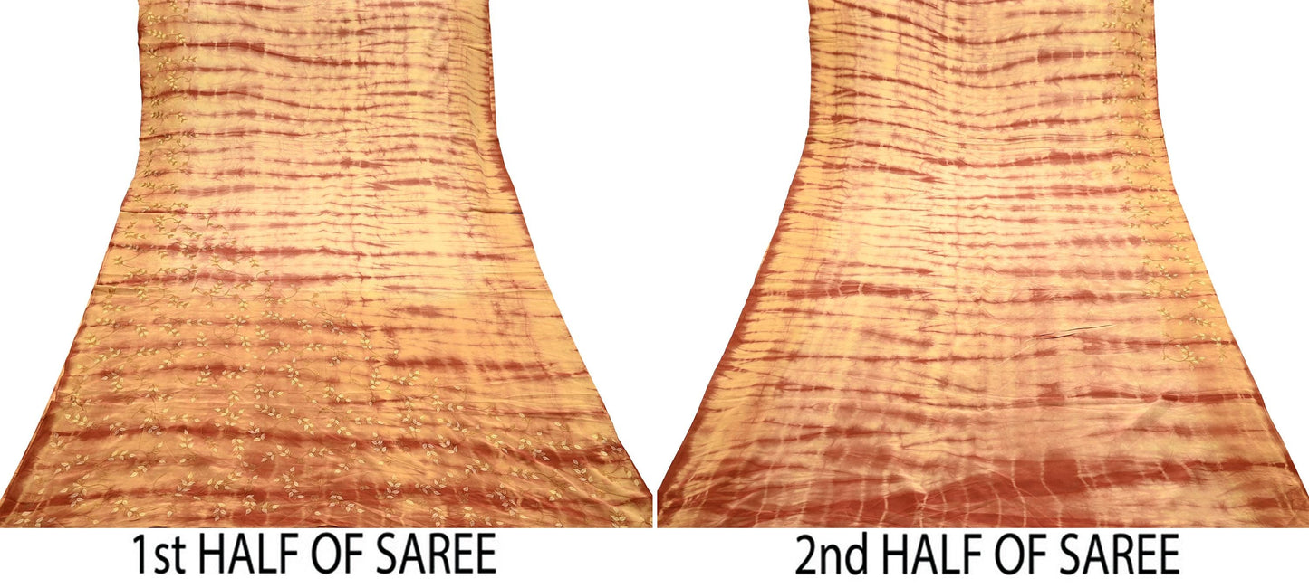Indian Vintage Saree Pure Crepe Silk Tie-Dye Embroidered Sari Fabric 5yard Sewing Floral Soft Zari