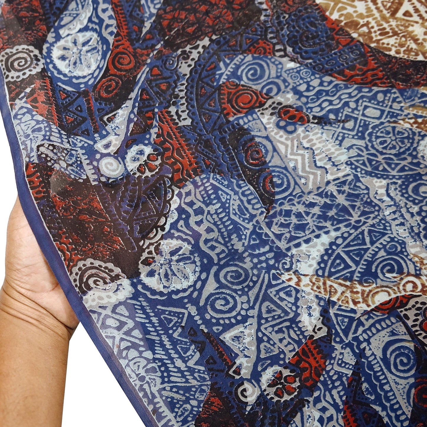 Indian Women Vintage Sari Blue & Brown 100% Pure Georgette Silk Printed Saree Sewing 5yd Soft Craft Fabric Dress Making Dress Designing
