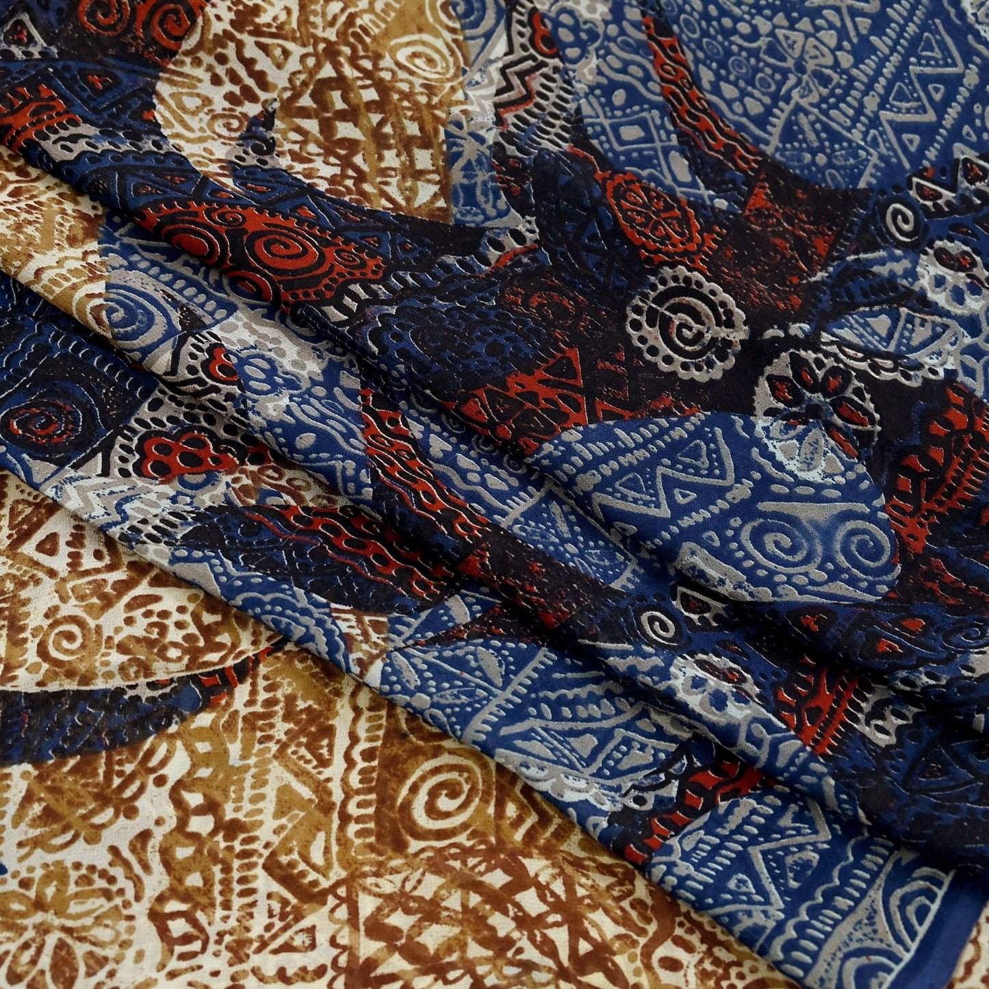 Indian Women Vintage Sari Blue & Brown 100% Pure Georgette Silk Printed Saree Sewing 5yd Soft Craft Fabric Dress Making Dress Designing