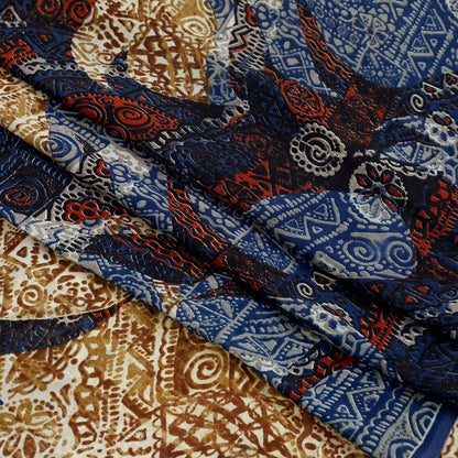 Indian Women Vintage Sari Blue & Brown 100% Pure Georgette Silk Printed Saree Sewing 5yd Soft Craft Fabric Dress Making Dress Designing