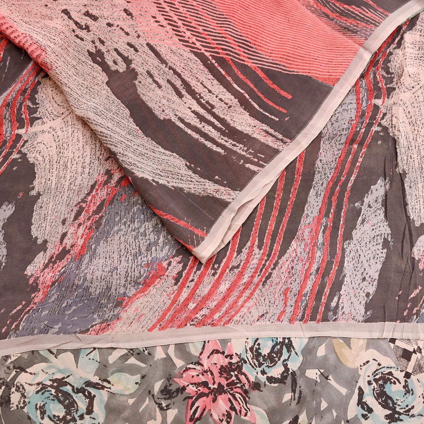 Indian Women Vintage Multi Sarees 100% Pure Georgette Silk Printed Sari Sewing 5yd Soft Craft Floral Design Wrap Boho Dress Making