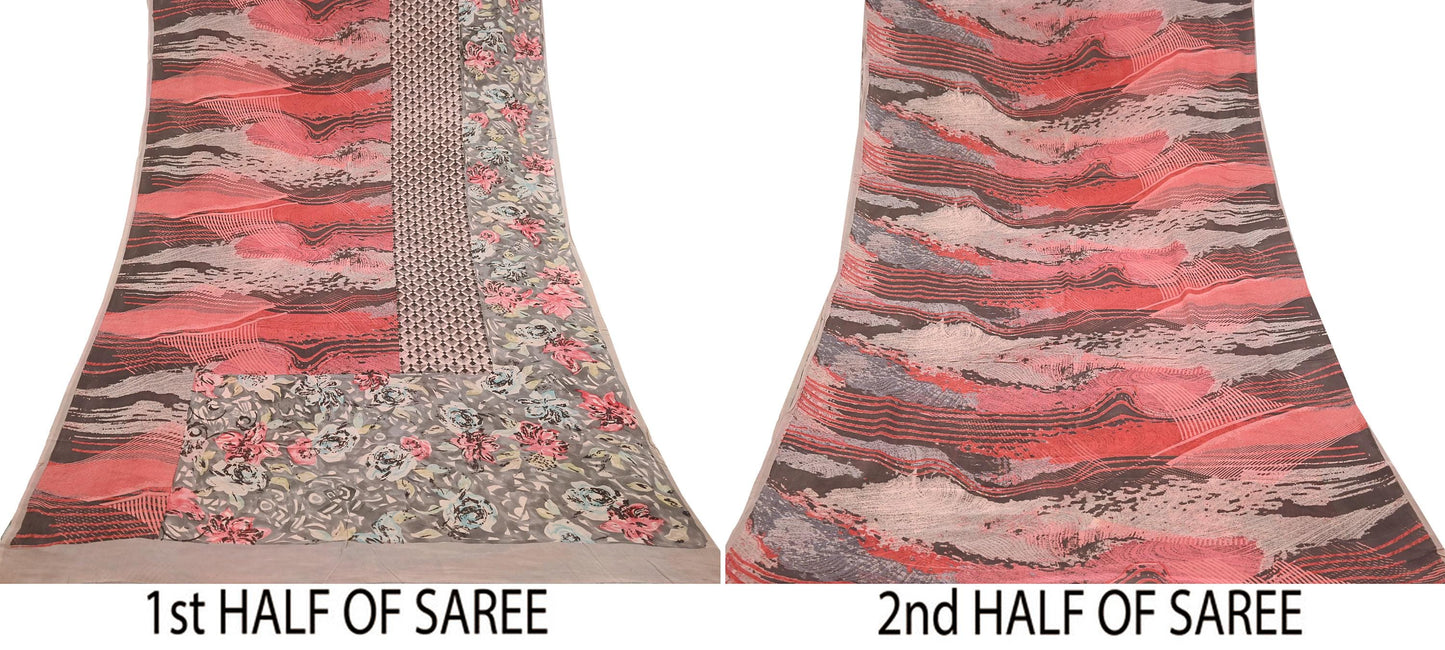 Indian Women Vintage Multi Sarees 100% Pure Georgette Silk Printed Sari Sewing 5yd Soft Craft Floral Design Wrap Boho Dress Making