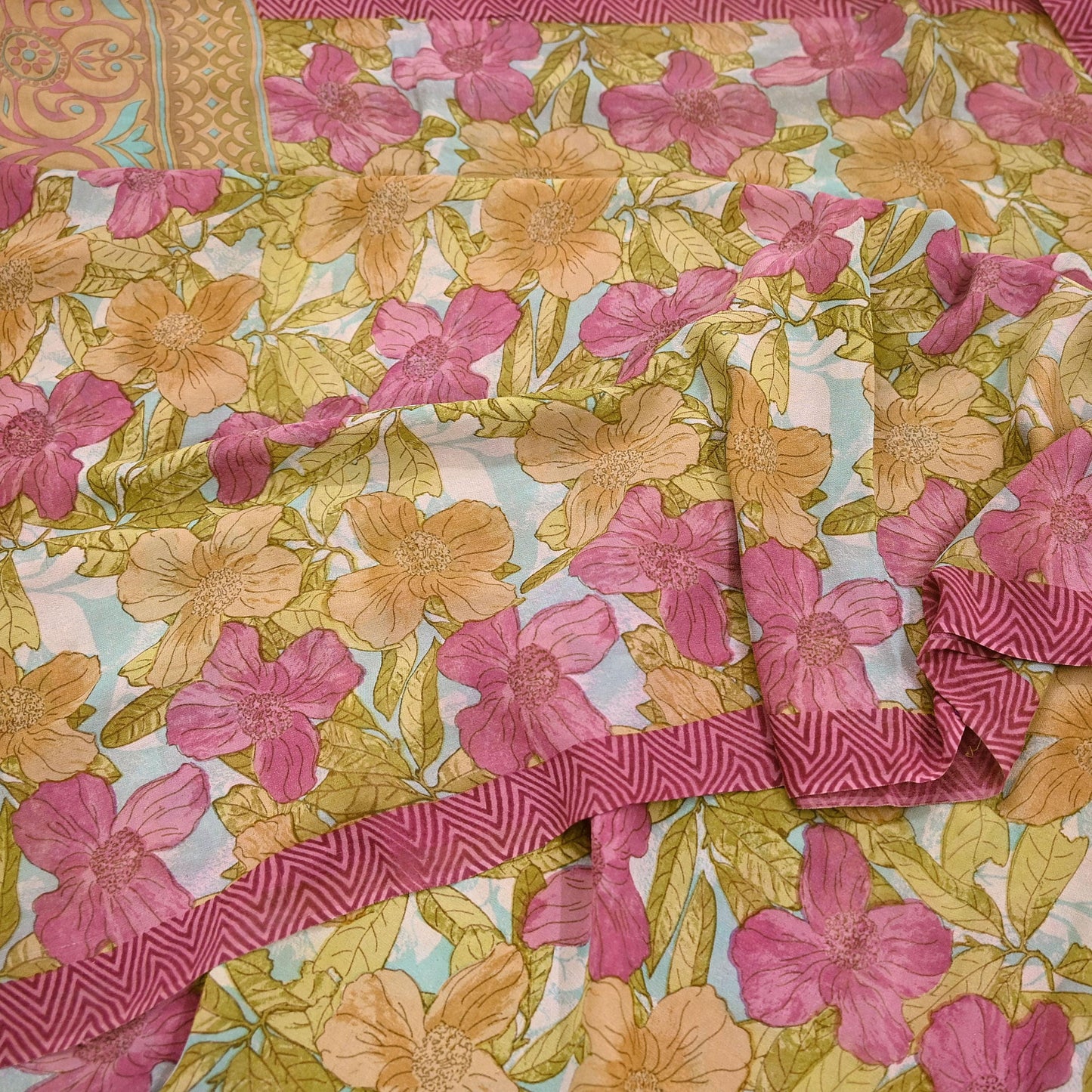 Indian Vintage Multi Saree Pure Georgette Silk Printed Sari Craft Fabric Sewing 6Yard Soft Light Dress Making Floral