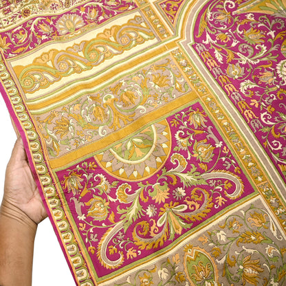 Indian Vintage Beige & Purple Pure Silk Printed Saree 5Yards Soft Floral Fabric for Dressmaking, Quilting, Crafting, Sewing, Dress Making