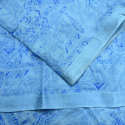 Indian Vintage Sari Blue Pure Silk Printed Saree 6yard Sewing Craft Fabric DressMaking Wrap Floral