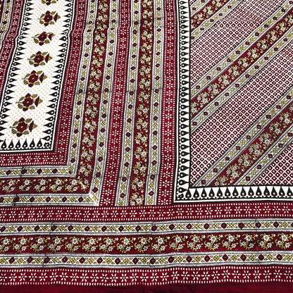 Indian Vintage Sari Maroon & Ivory 100% Pure Silk Printed Sarees 5yd Craft Fabric Sewing Dress Making Floral Quilting Crafting Upcycle Used