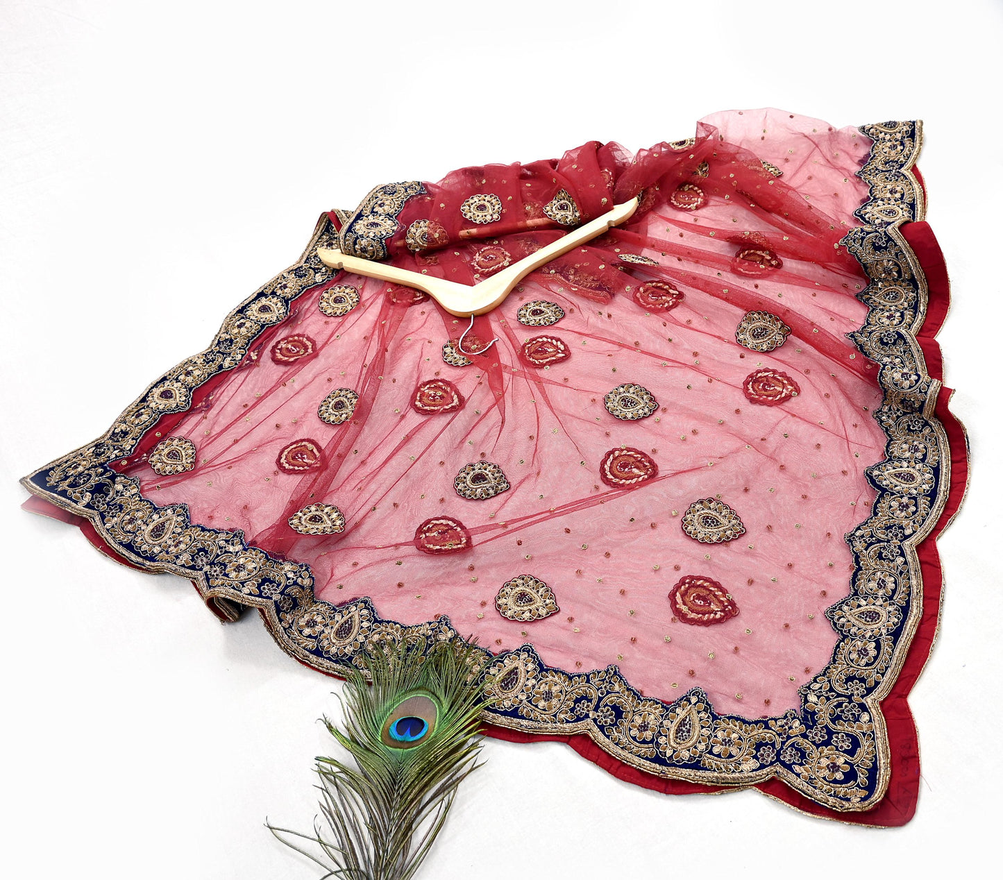 Indian Heavy Wedding Dupatta Maroon Net Long Stole Hand Embroidered By Designer Sabyasachi Scarves Zardozi Bridal Veil