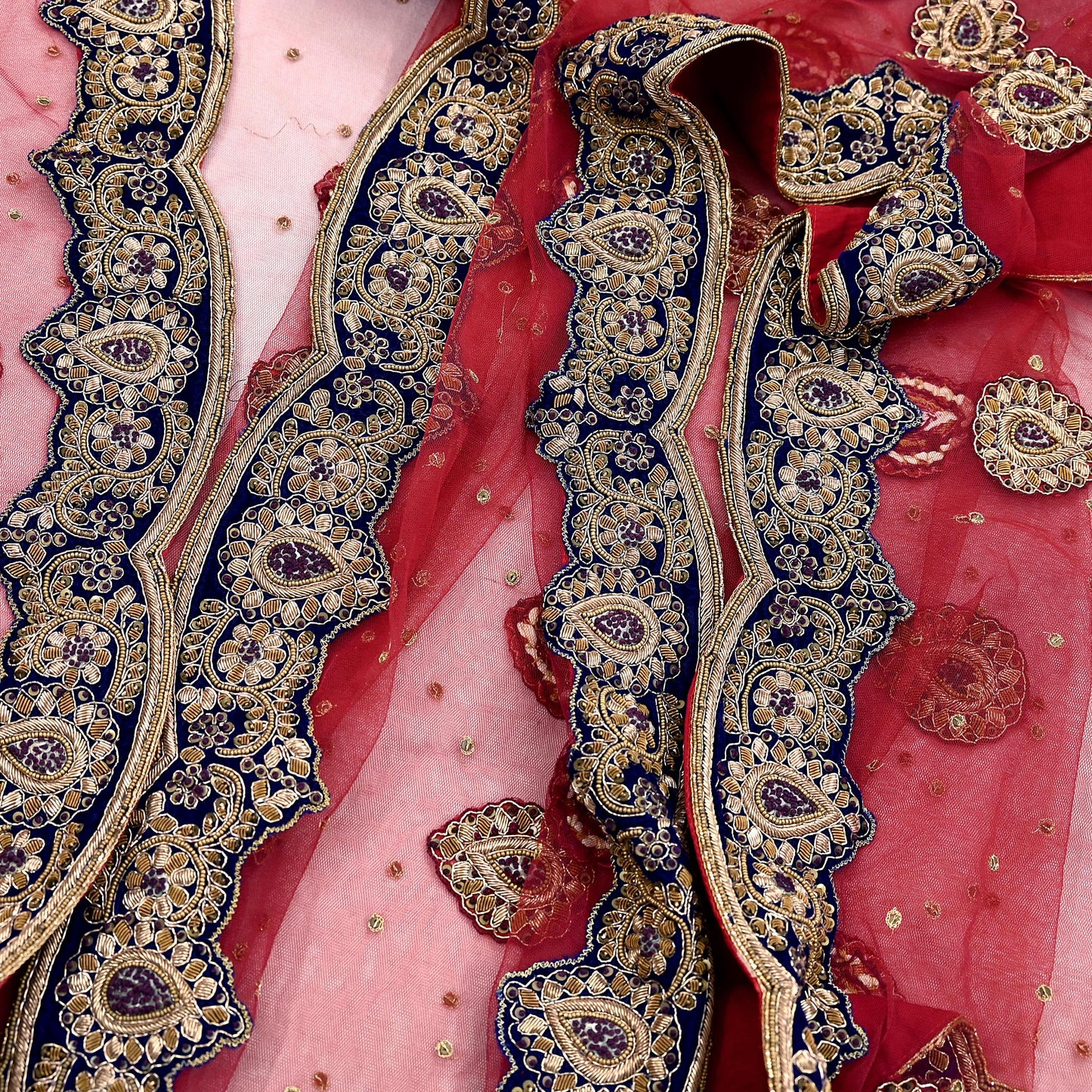 Indian Heavy Wedding Dupatta Maroon Net Long Stole Hand Embroidered By Designer Sabyasachi Scarves Zardozi Bridal Veil