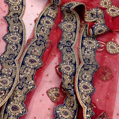 Indian Heavy Wedding Dupatta Maroon Net Long Stole Hand Embroidered By Designer Sabyasachi Scarves Zardozi Bridal Veil