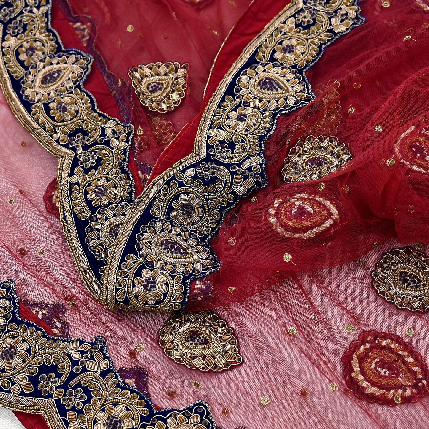 Indian Heavy Wedding Dupatta Maroon Net Long Stole Hand Embroidered By Designer Sabyasachi Scarves Zardozi Bridal Veil