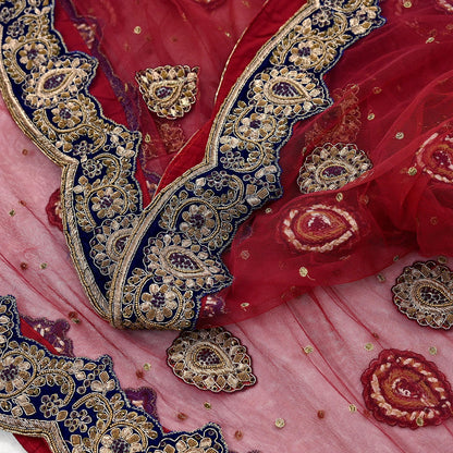 Indian Heavy Wedding Dupatta Maroon Net Long Stole Hand Embroidered By Designer Sabyasachi Scarves Zardozi Bridal Veil